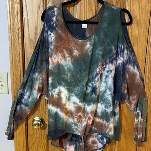 VENUS Multicolor Tie-Dye Cold Shoulder Blouse